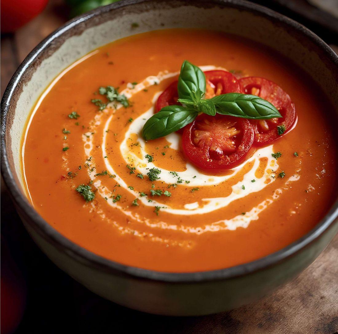 Cream of tomato soup with basil
