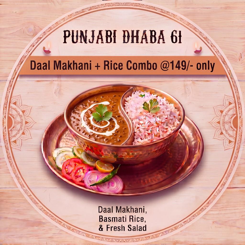 Dal makhani with basmati rice in a copper bowl at Punjabi Darbar 61, Greater Noida